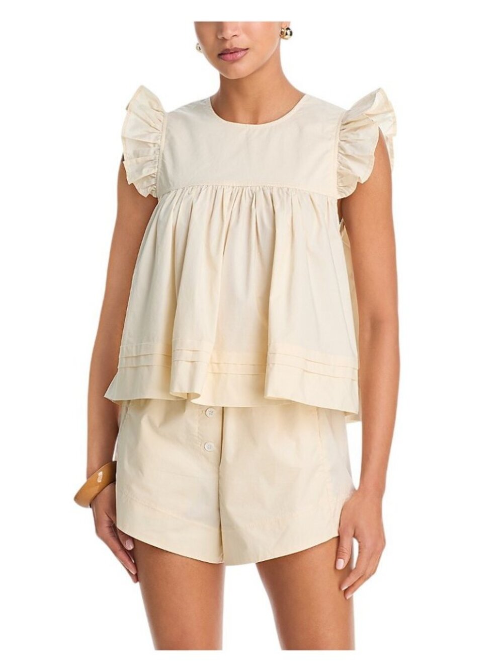 NWT Aqua Crop Cotton Cropped Babydoll Poplin Flutter Top Ivory Off White XS